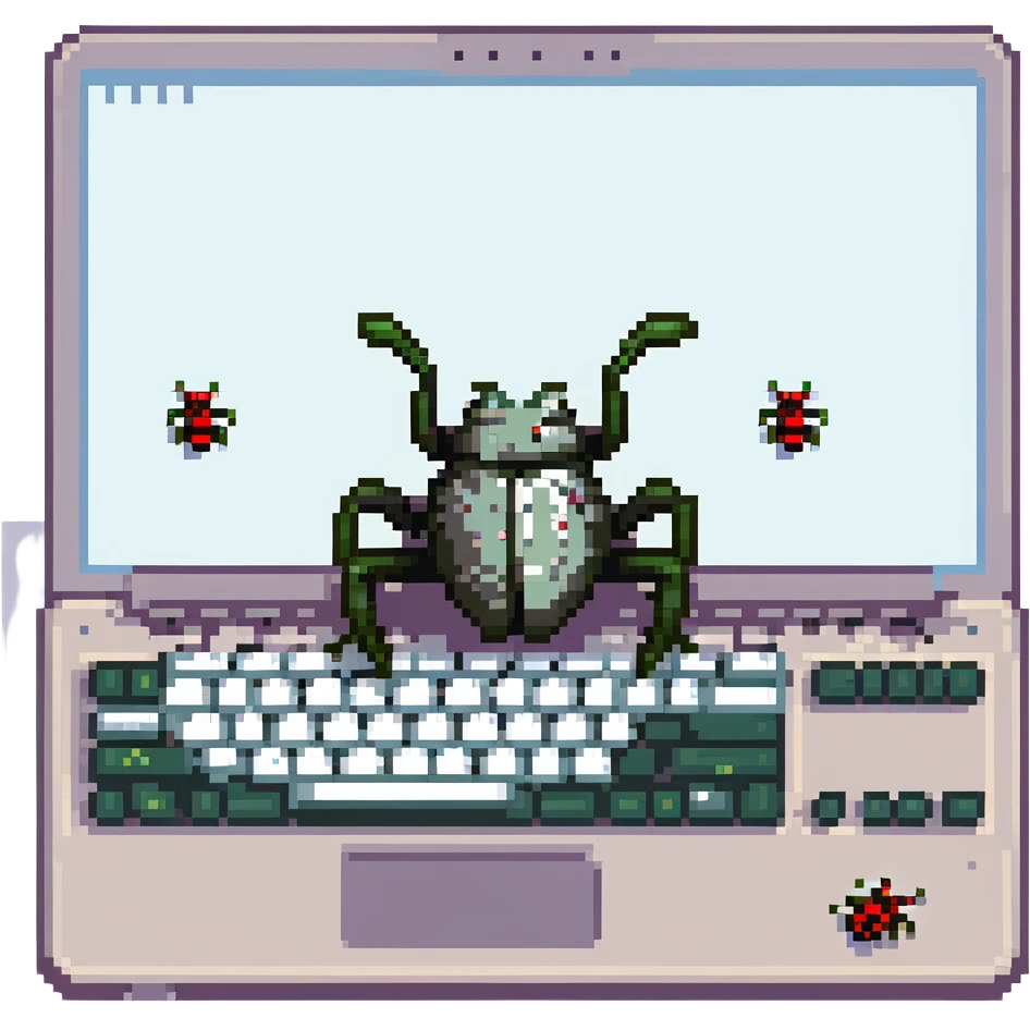Laptop with bugs running around on the keyboard emoji