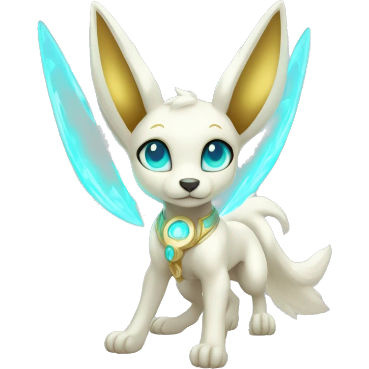 Shiny White Angelic Electric Albino Umbreon. cyan eyes and cyan markings. Golden Anubis-rings. full body emoji