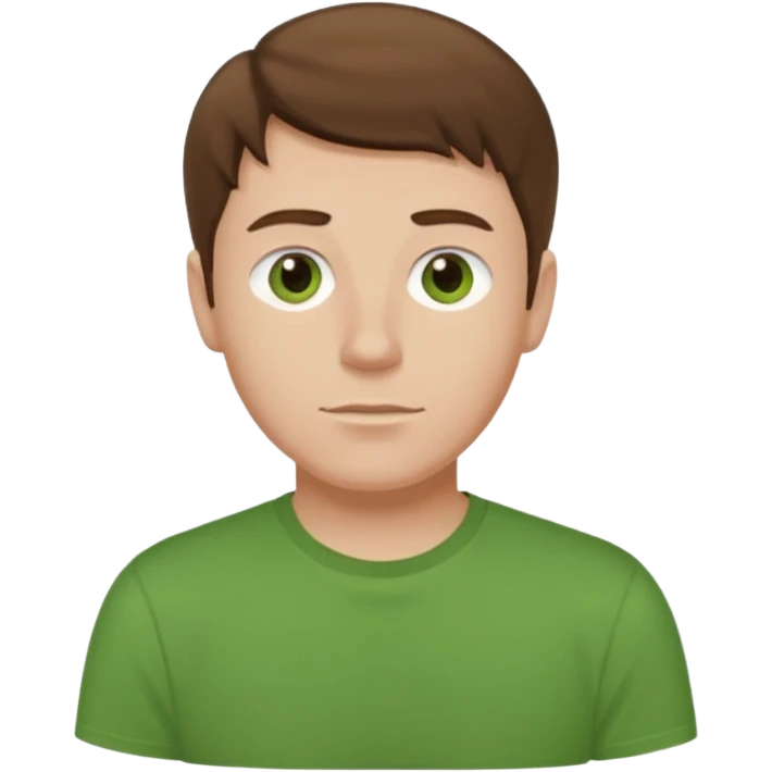a self asured white male. brown hair. green t-shirt. blue background emoji