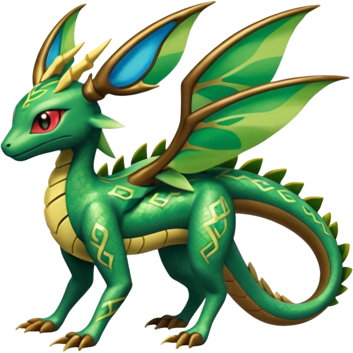 Shiny 4-legged Rayquaza-Flygon-Zygarde-Leafeon-fusion, full body emoji