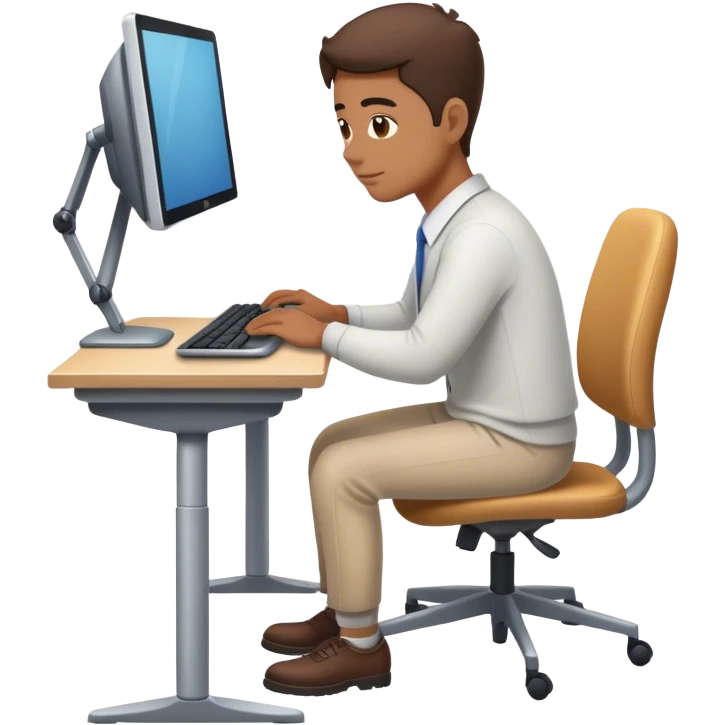 Looking down, full-length portrait of a professional working diligently at a computer. emoji