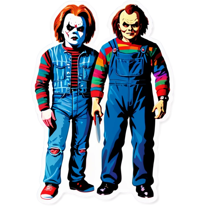 Jason and Freddy Kruegery standing next to each other with pinhead and chucky  emoji