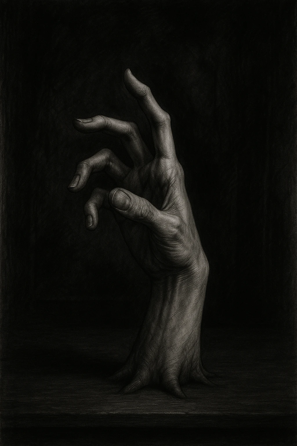 Wednesday Addams' hand inspired by the character Thing, neutral pose, detailed and expressive, gothic vibe emoji