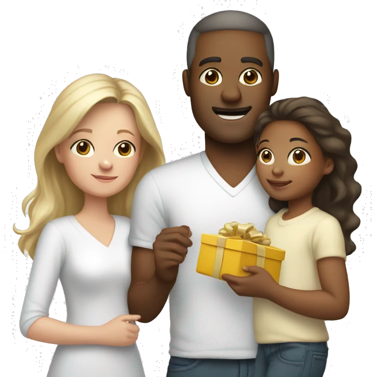 A white mom A white dad A white little boy A white little girl holding presents  emoji
