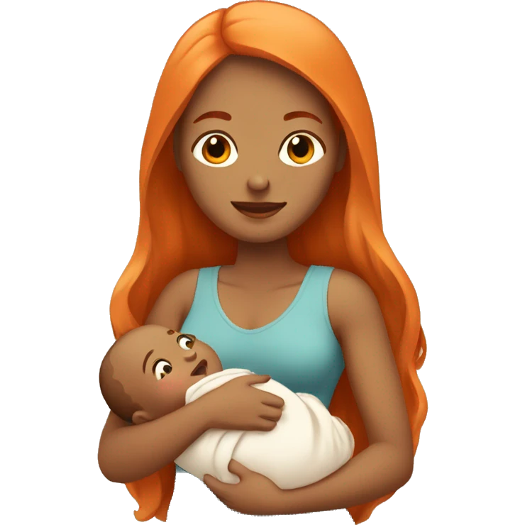 Tan girl with long orange hair holding newborn baby in arms emoji