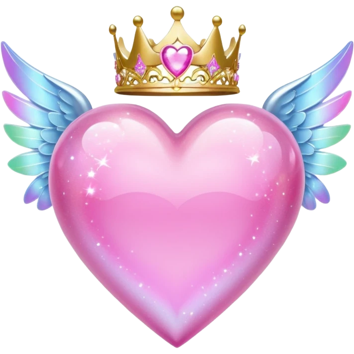 Pink sparkling heart with angel tiara and fairy wings emoji