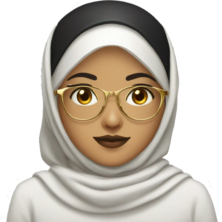 Algerian girl with black hijab and golden squared glasses emoji