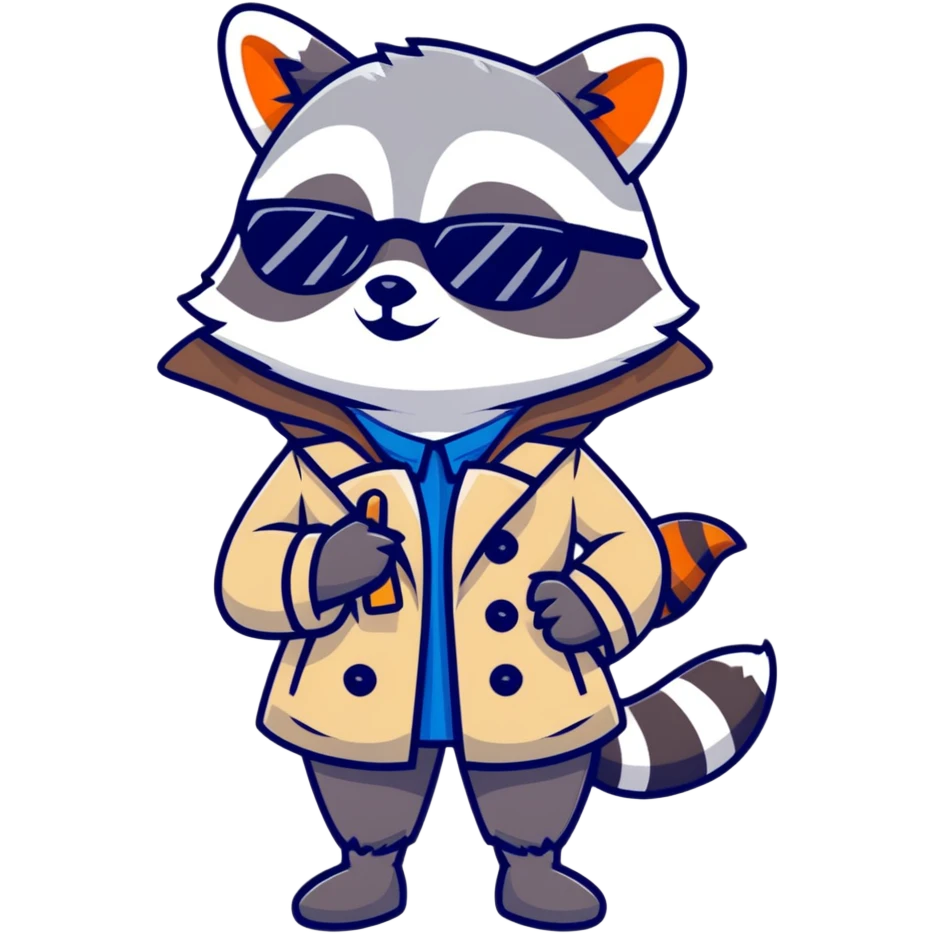 Female raccoon in a trench coat and sunglasses holding a blank sign   emoji