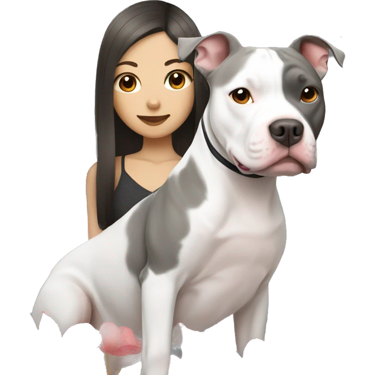 Gray and white pitbull with a Japanese girl emoji