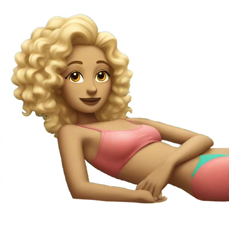 Curly blonde lady relaxing by palm tree emoji