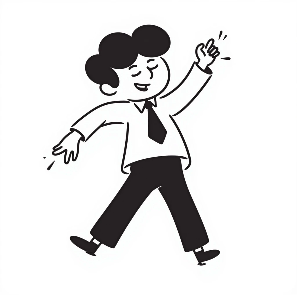 a business man turning his body, black doodle style, suit and tie emoji