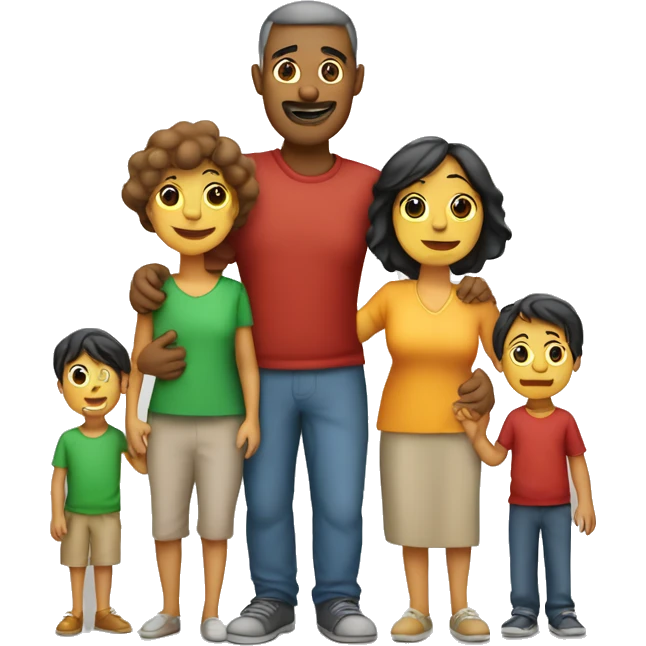 familia de papa, mama, dos niños y 2 mascotas emoji
