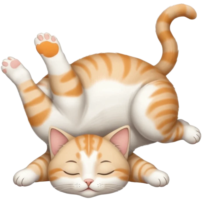 grey and white small cat eyes with closed lying down upside down with paws stretched out straight in different directions emoji