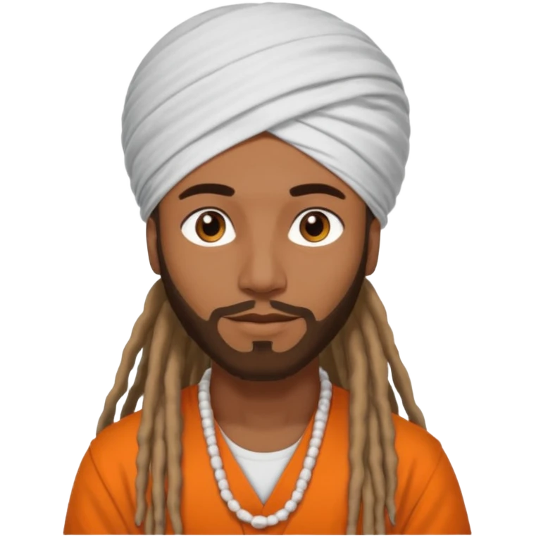 Brownskin man with long dreadlocks add a white turban on his head orange shirt  emoji