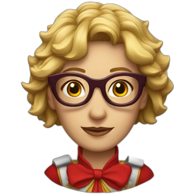 Leona mayor, con lentes Rojos y redondos alegre emoji