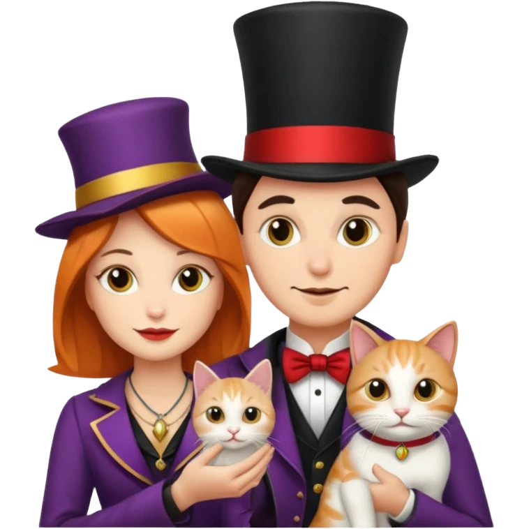 magician couple and their pet cat emoji