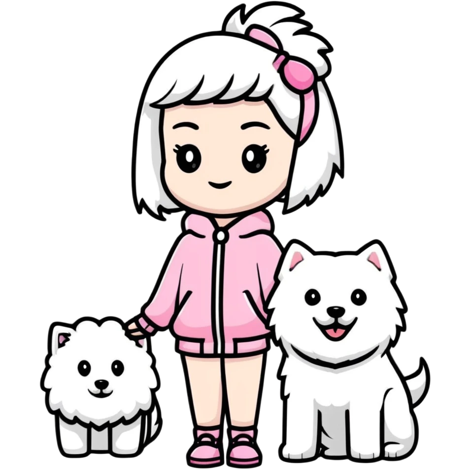 girl in pink Chanel-style outfit with white Samoyed dog emoji