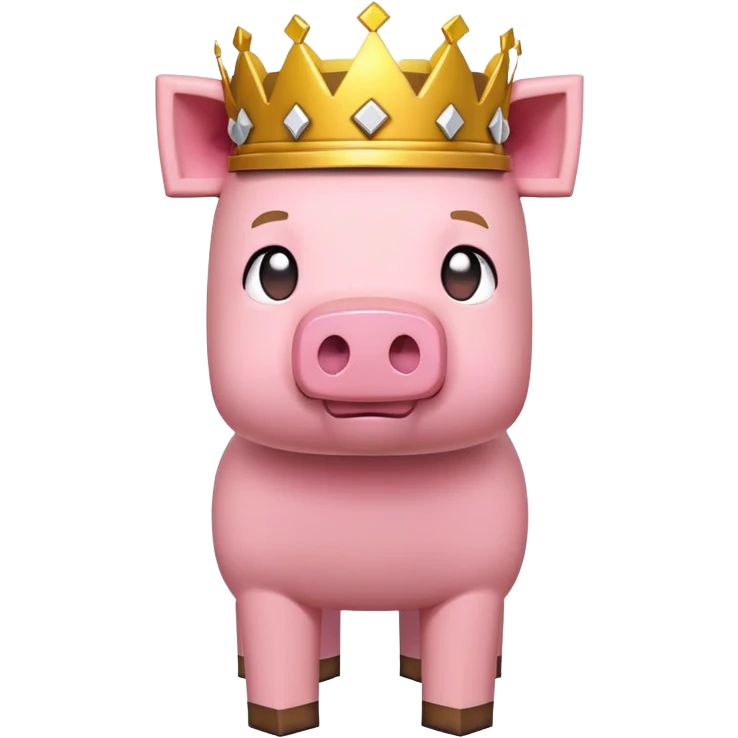 minecraft pig full body pink blocky animal square head square body wearing a crown emoji