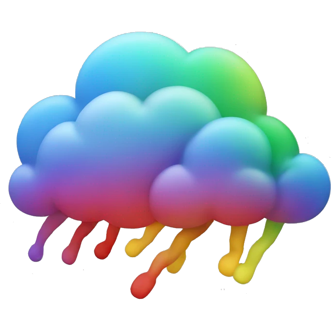 colorful cloud with legs running. Should only have green, yellow, blue, and red colors. emoji