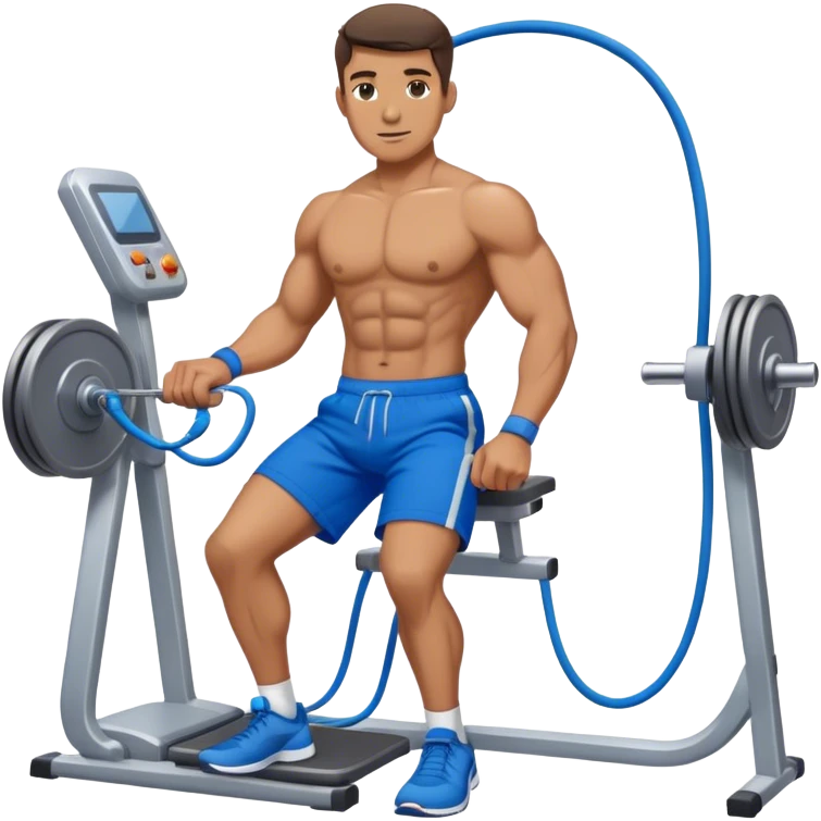 fit man with blue shorts using cable-machine emoji