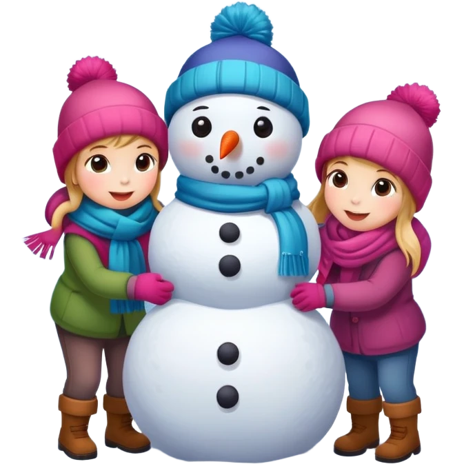 kids building a snowman, simple and expressive emoji