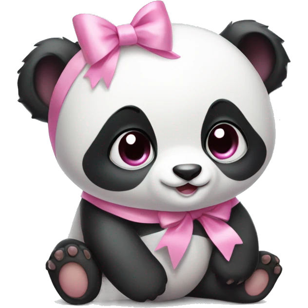 Cute little baby Panda with a little pink ribbon on head  emoji