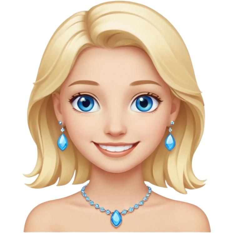 smiling blonde girl with blue eyes and jewelry  emoji