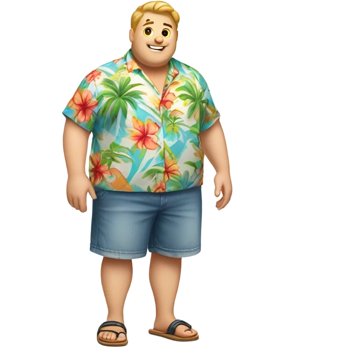 Chubby white guy in hawai shirt and slips emoji