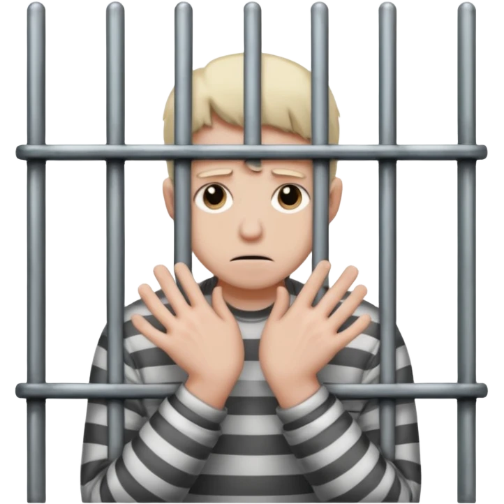 Smutna buzia (☹️) za więziennymi kratami trzymająca się ich rękami emoji