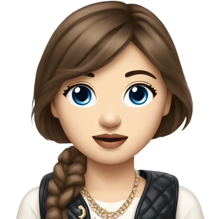 Realistic brown hair blue eyes Chanel Asian Girl with Birkin bag and Chanel necklace emoji