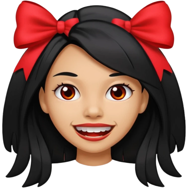 Woman with big teeth, a little tan and long straight black hairs with emoji