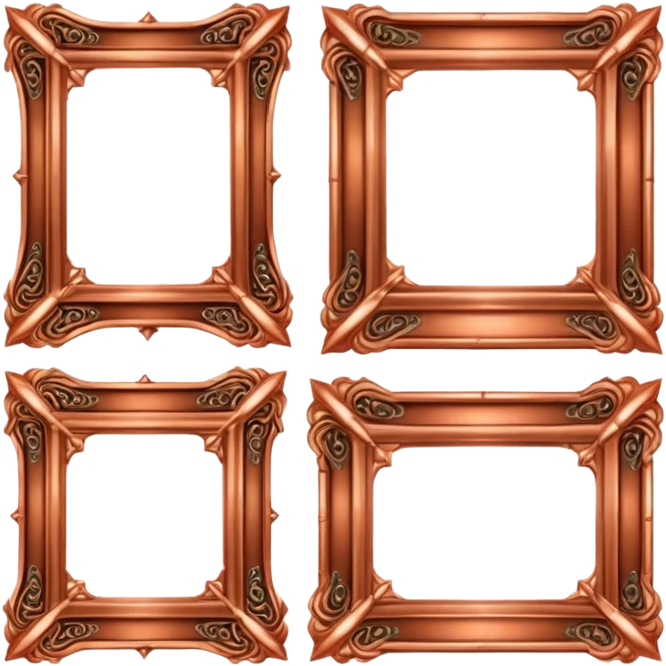 Medieval copper frames without glass, ornate edge details
 emoji