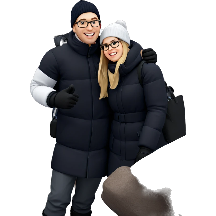 smiling couple in snowy landscape emoji