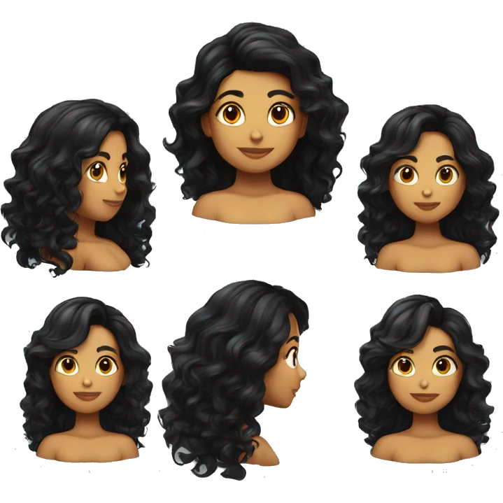 Chica con cabello ondulado negro y largo, tez morena y nariz respingada emoji