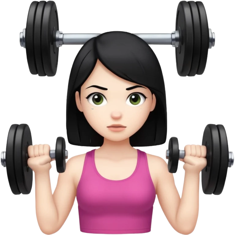Pale girl with black hair using dumbells emoji
