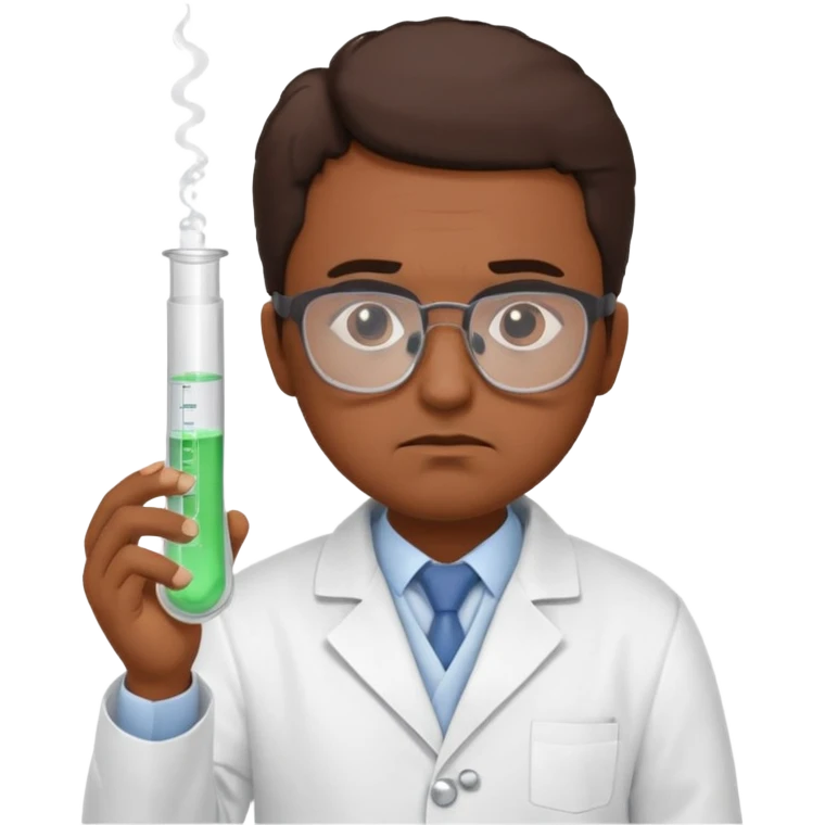 Frowns with Glasses,  Disappointed Scientist: Brown Skin, Lab coat, thin glasses, holding test tube, upset expression
 emoji