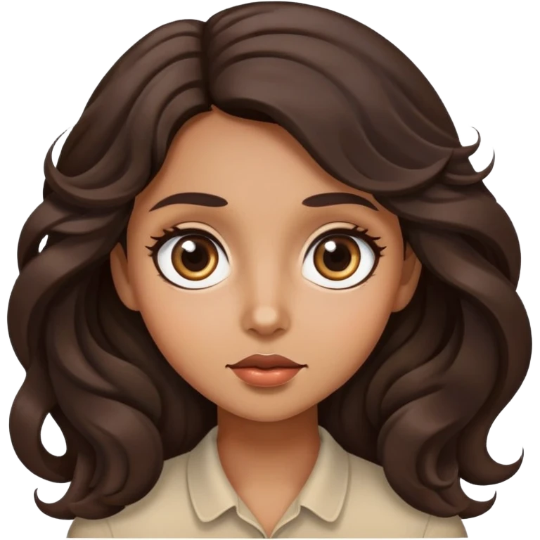 woman face with big eyes, medium skin tone, and dark wavy hair emoji