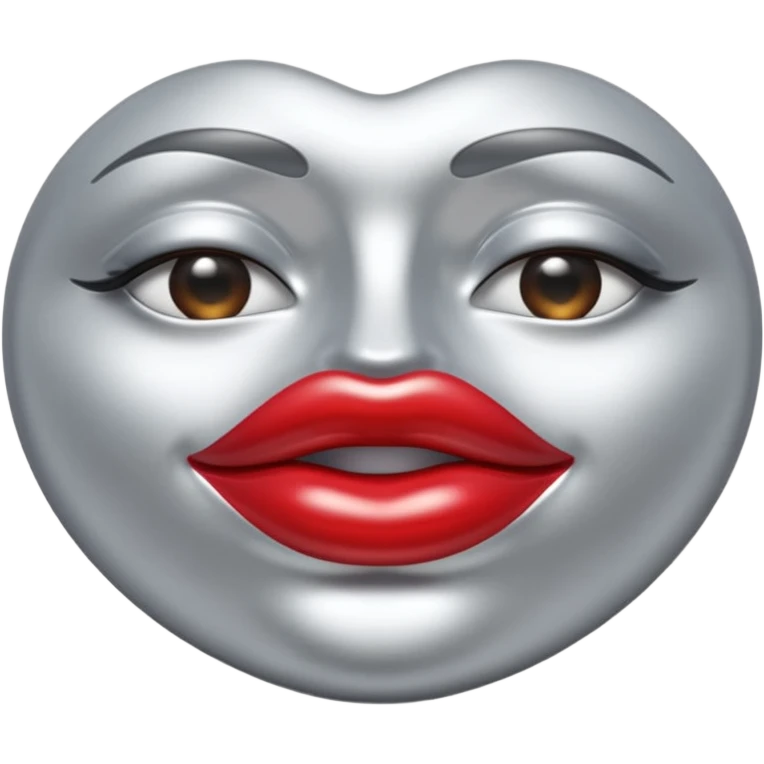 A seductive pair of slightly parted lips emoji made of liquid silver chrome, smooth glossy metallic surface, soft sensual curves, subtle reflections, luxury sexy aesthetic, minimal iOS emoji style, centered composition, clean white background, soft studio lighting, no text emoji
