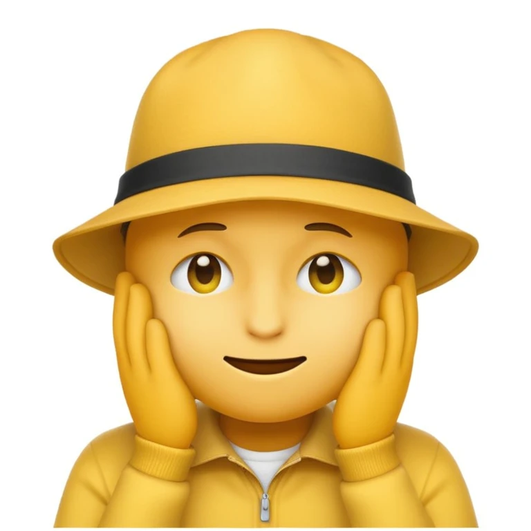 yellow emoji looking down, hat covering eyes, no text, subtle shadow emoji