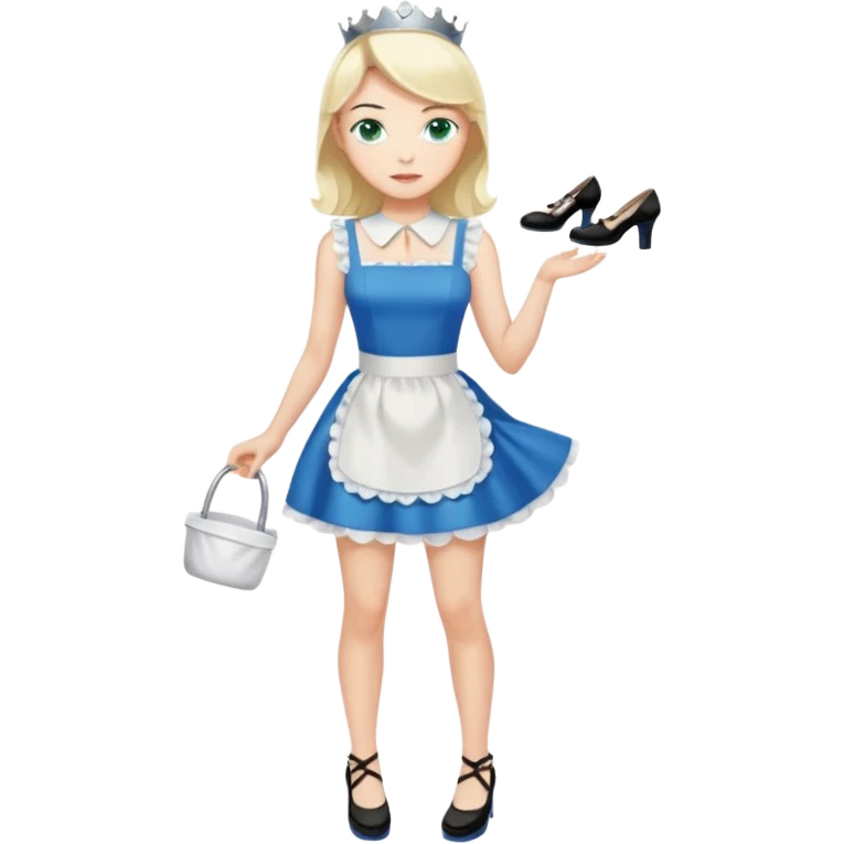 King, black hair, body, legst, blue eyes, shoes, maid blonde hair, green eyes, sexy white short sleveless dress, shoes emoji