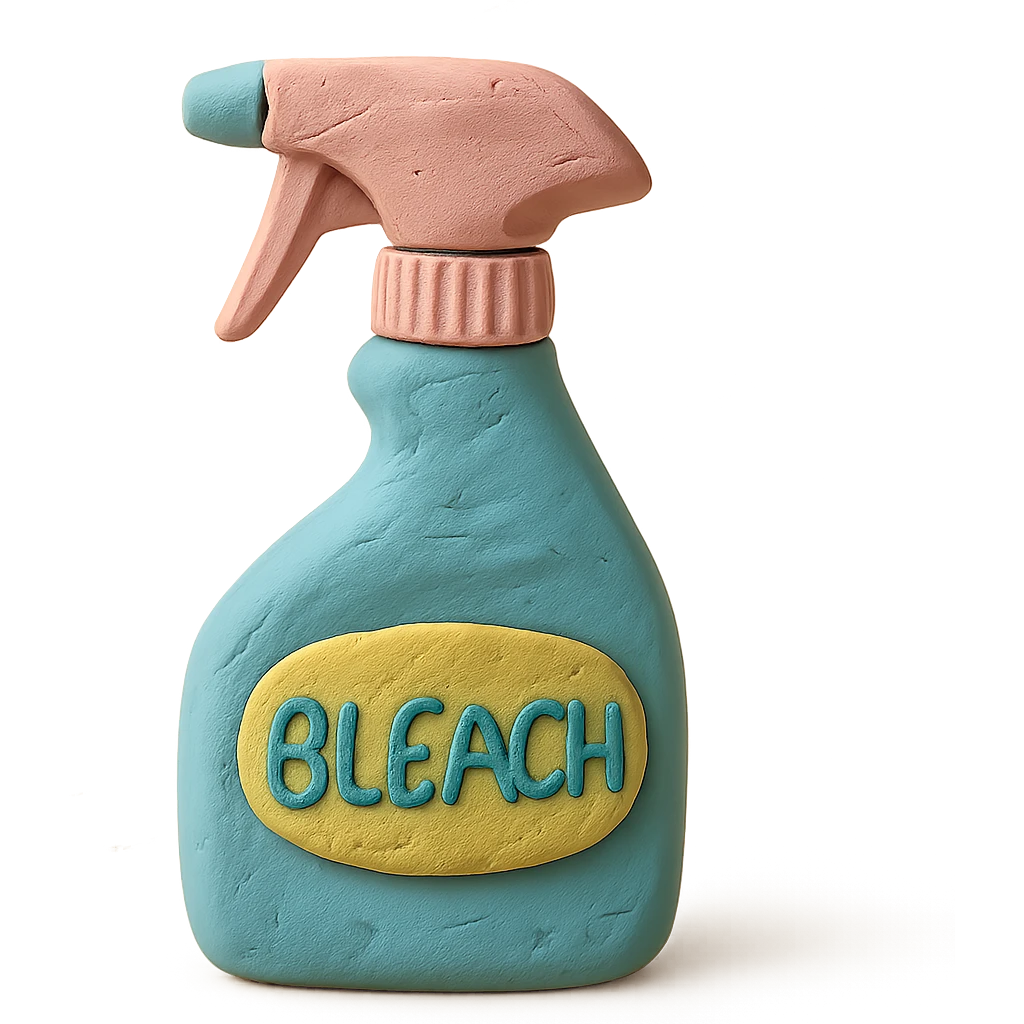 close-up of bleach spray bottle with trigger in claymation style, soft lighting, pastel colors emoji
