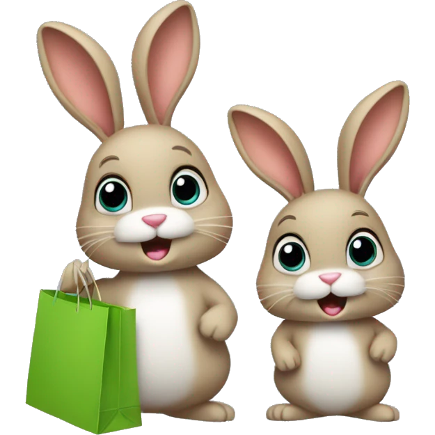 Two bunnies with shopping bags  emoji