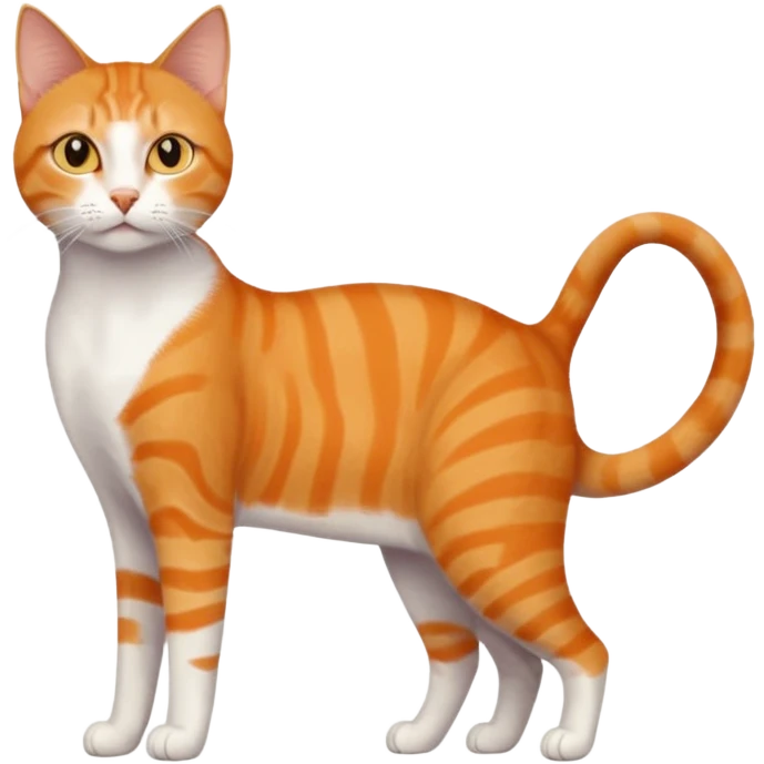 full body orange domestic shorthair slim cat with yellow/orange eyes and a white triangle pattern on his face playing emoji