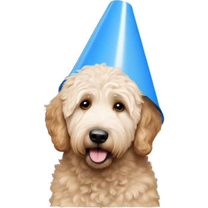 golden doodle wearing blue cone of shame  emoji