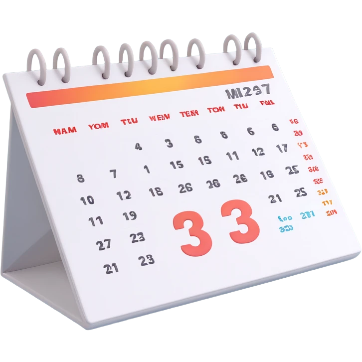 3D calendar, realistic, modern, with visible date blocks, soft shadows, floating effect emoji