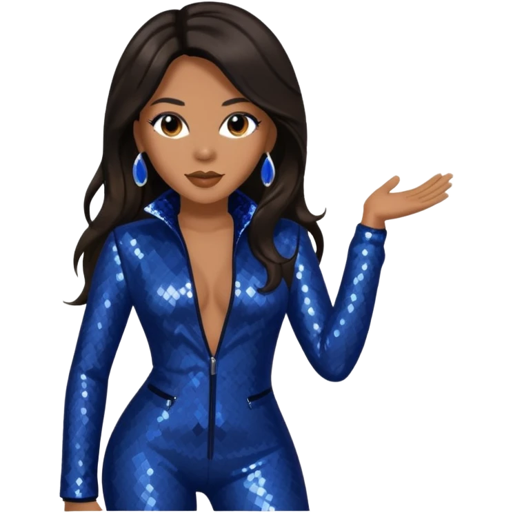 Monica, R&B Singer with long dark brown hair, dark blue sequin outfit emoji