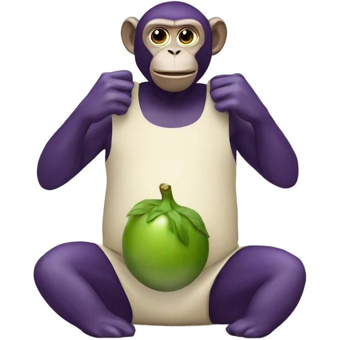 monkey holding eggplants near waist emoji