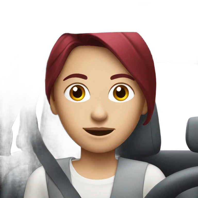 White car with a burgundy haired girl driving emoji