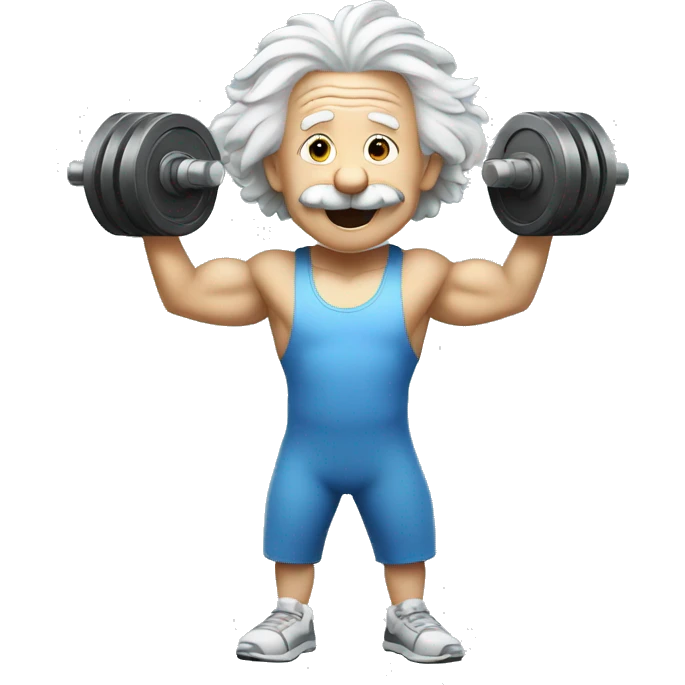 albert einstein happy in the gym with weights emoji