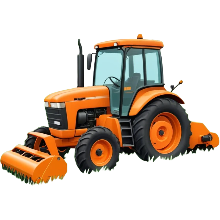 Howard EHD 180 (2019) – Cinematic-realistic Howard EHD 180 slasher, its bright orange frame mounted to a roaring tractor. The spinning blades cut through overgrown paddocks with ease, leaving a neat trail of freshly cut grass behind as birds scatter into the sky. emoji